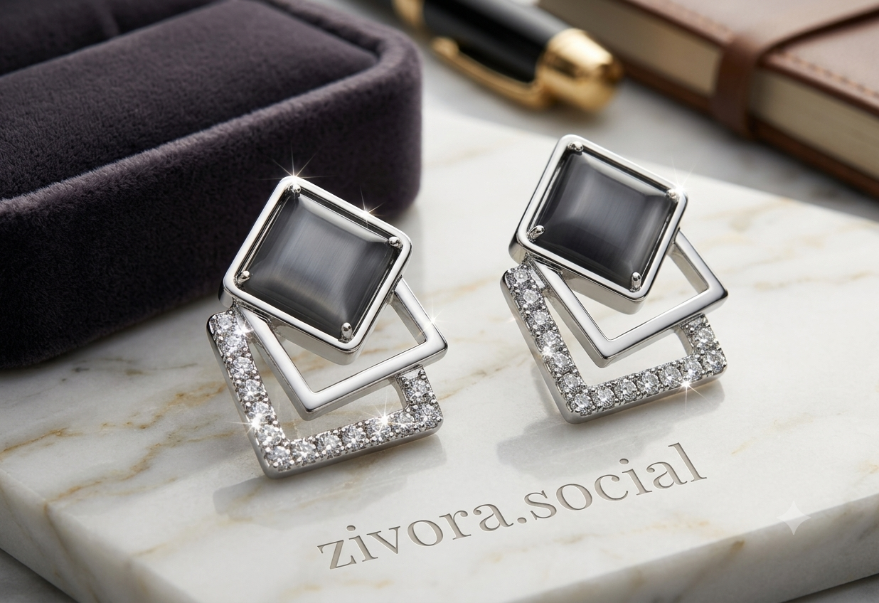 Black stone statement earrings