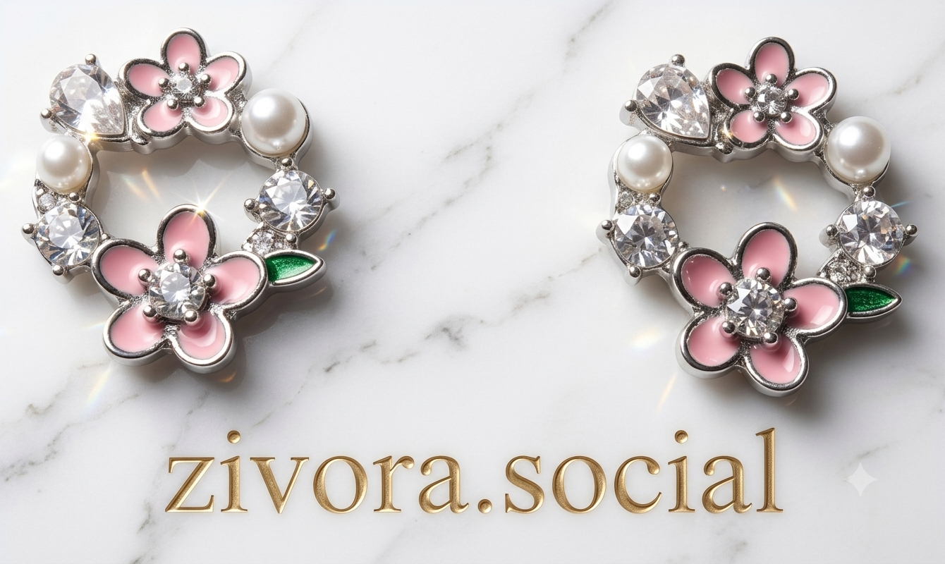 Pink floral crystal earrings