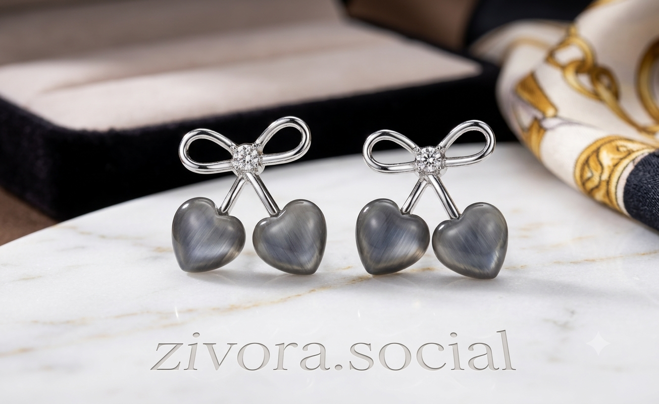 White heart bow earrings